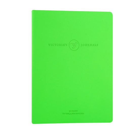 Victoria's Journals Neon Dotted Bullet Journal, Flexy Leatherette Cover, 96pages, 80 gsm (Neon Green)