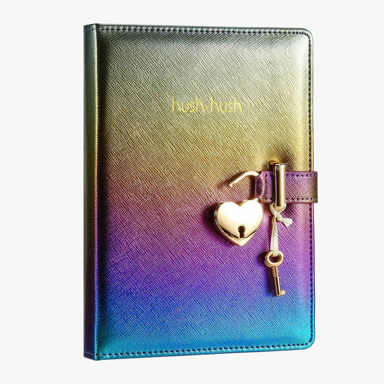 Heart Lock Journal with Key for Girls, Vegan Leather Cover, 5.3x7.3 inches, 320 pages, Iridescent Purple Multicolor. Cute Locking Secret Notebook, College-ruled – Victoria's Journals