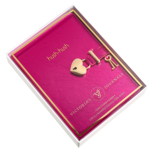 Heart Shaped Lock Journal with Key for Girls, Vegan Leather Cover, 320 pages, Iridescent Lilac Cute Locking Secret Notebook College-ruled – Victoria's Journals magenta pink