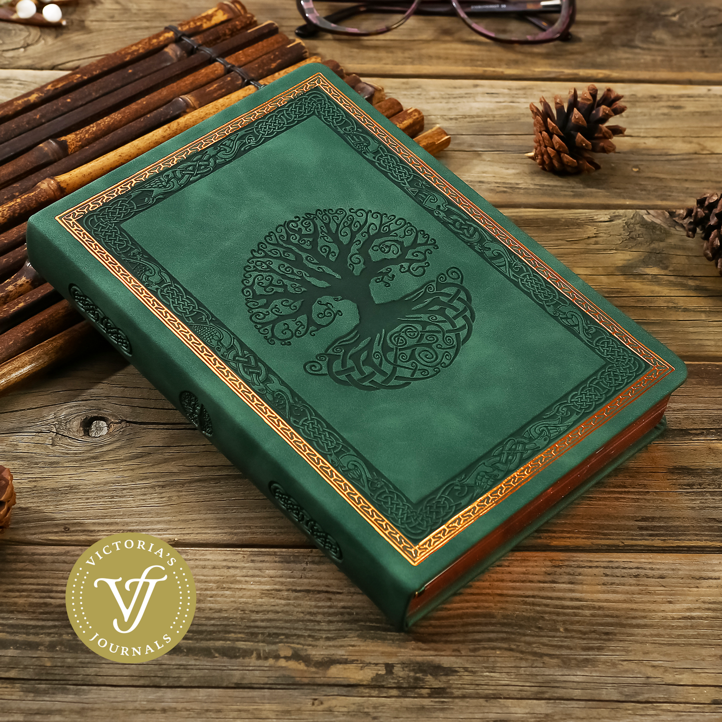 Victoria's Journals Antique Vintage Diary Hard Cover Celtic Tree of Life Diary (Celtic Green)