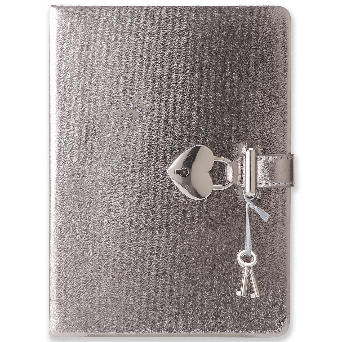 Secret Heart-Lock Journal – Metallic Pewter Vegan Leather, 320 Pages