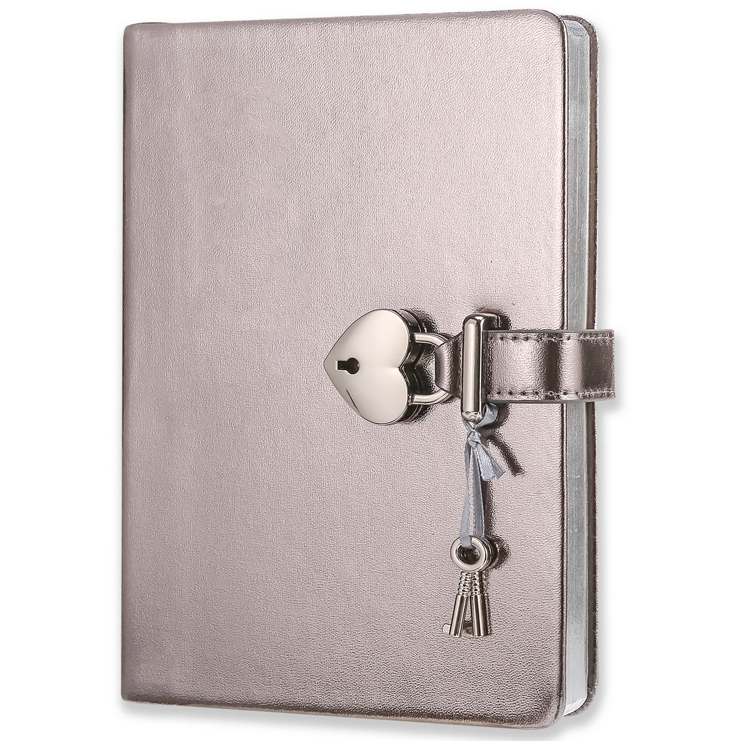 Secret Heart-Lock Journal – Metallic Pewter Vegan Leather, 320 Pages