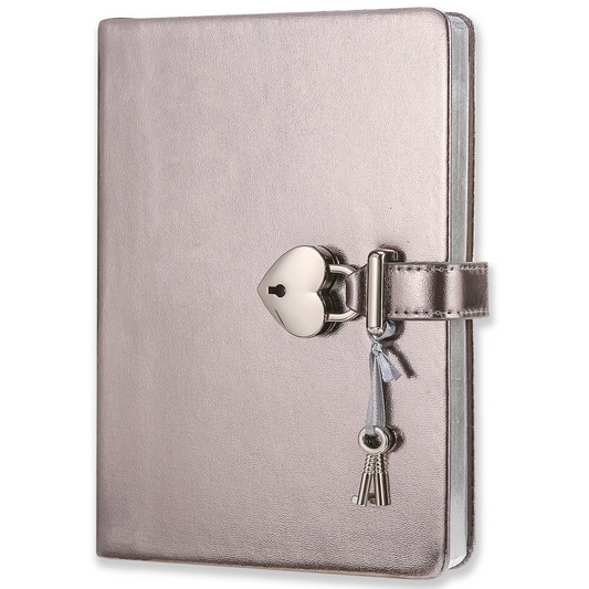 Journal de verrouillage en forme de cœur, journal de verrouillage pour filles avec clé, couverture en cuir végétalien, joli carnet secret verrouillable pour adolescents, 5,3 x 7,3", 320p Victoria's Journals Secret Diary, ligné par l'université (or irisé)