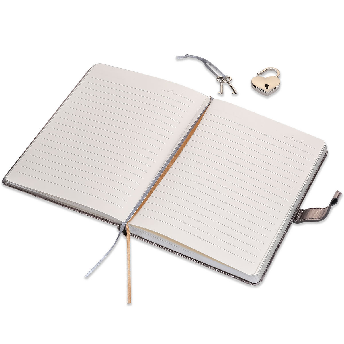 Secret Heart-Lock Journal – Metallic Pewter Vegan Leather, 320 Pages