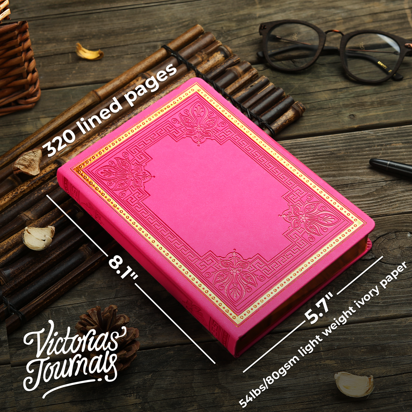 Victoria's Journals Vintage Style Diary for Men and Women – Use it for Writing, Note Taking, Poetry, Travel, Gratitude, Mindfulness, Self-Help, Daily Affirmations or a Prayer Journal 320p. (Pink)