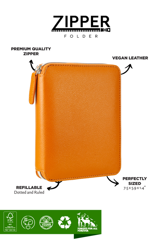 Zippered Vegan Leather Portfolio Notebook / Diary (Tan)