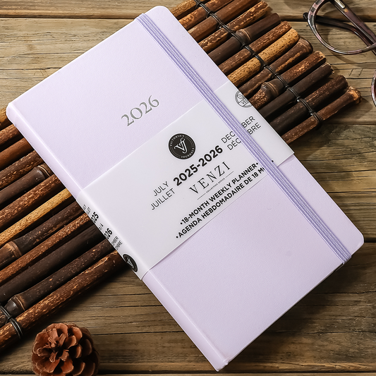 2025–2026 Weekly Planner Venzi  — Lilac Vegan Leather (A5, 18-Month, Bilingual)