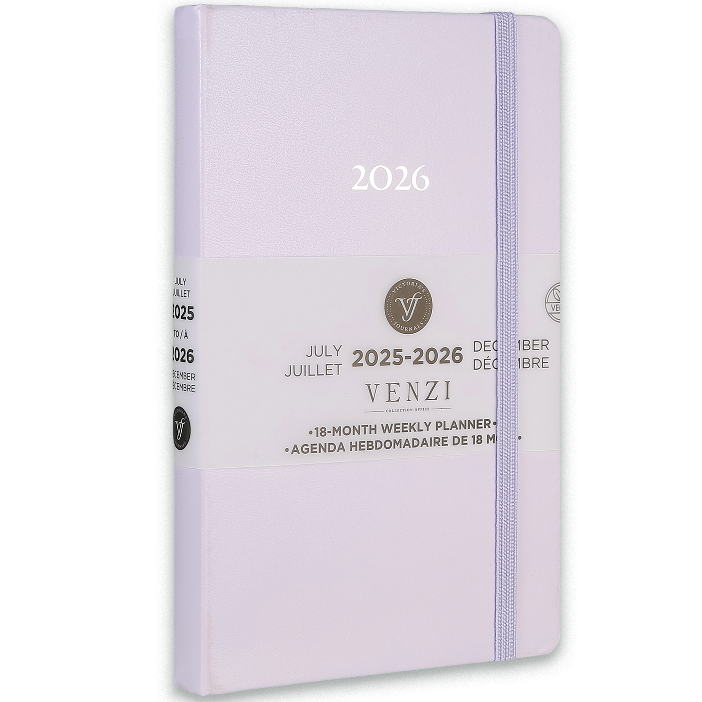 2025–2026 Weekly Planner Venzi  — Lilac Vegan Leather (A5, 18-Month, Bilingual)