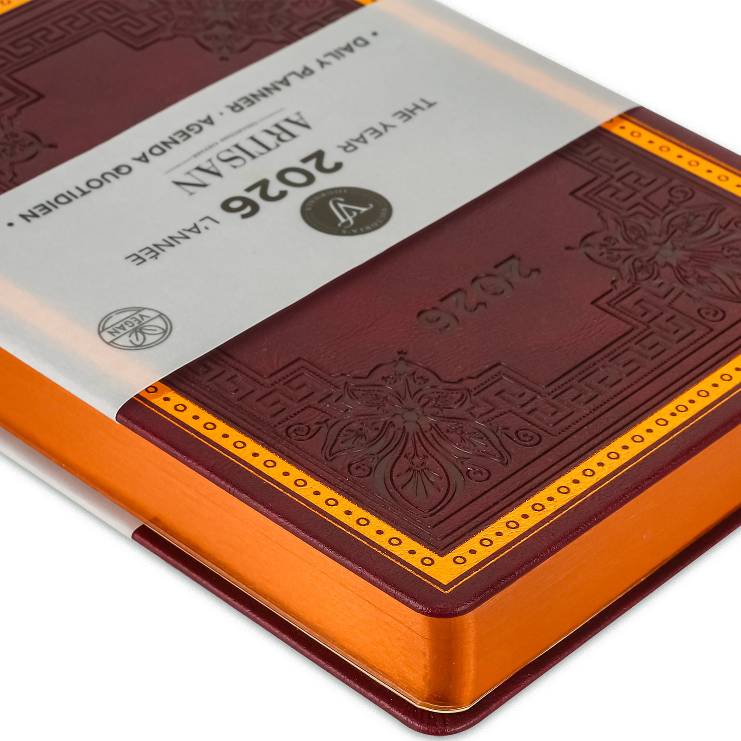 2026 Artisan Daily Planner — Burgundy Vegan Leather Vintage Style (5.7" × 8.1", Bilingual, One-Day-Per-Page)