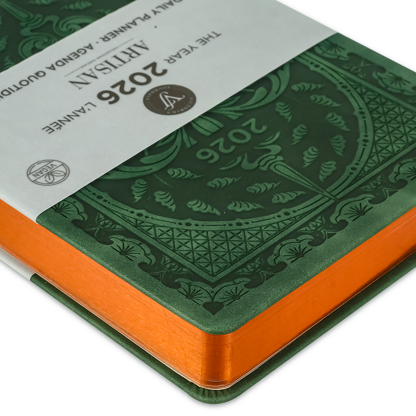 2026 Artisan Daily Planner — Green Vegan Leather Vintage Style (5.7" × 8.1", Bilingual, One-Day-Per-Page)