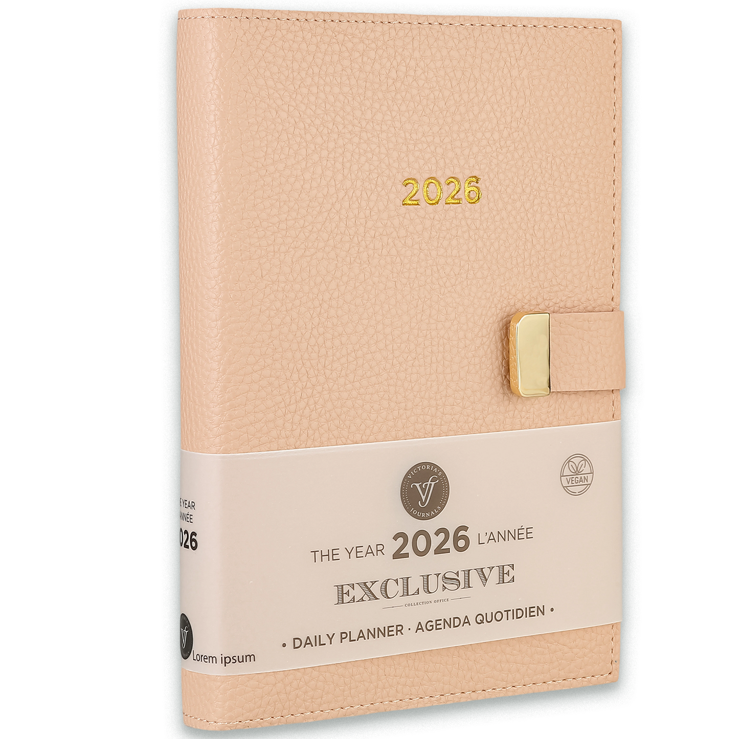2026 Exclusive Daily Planner — Blush Pink Vegan Leather with Gold Clasp (5.7" × 8.1", Bilingual, One-Day-Per-Page)