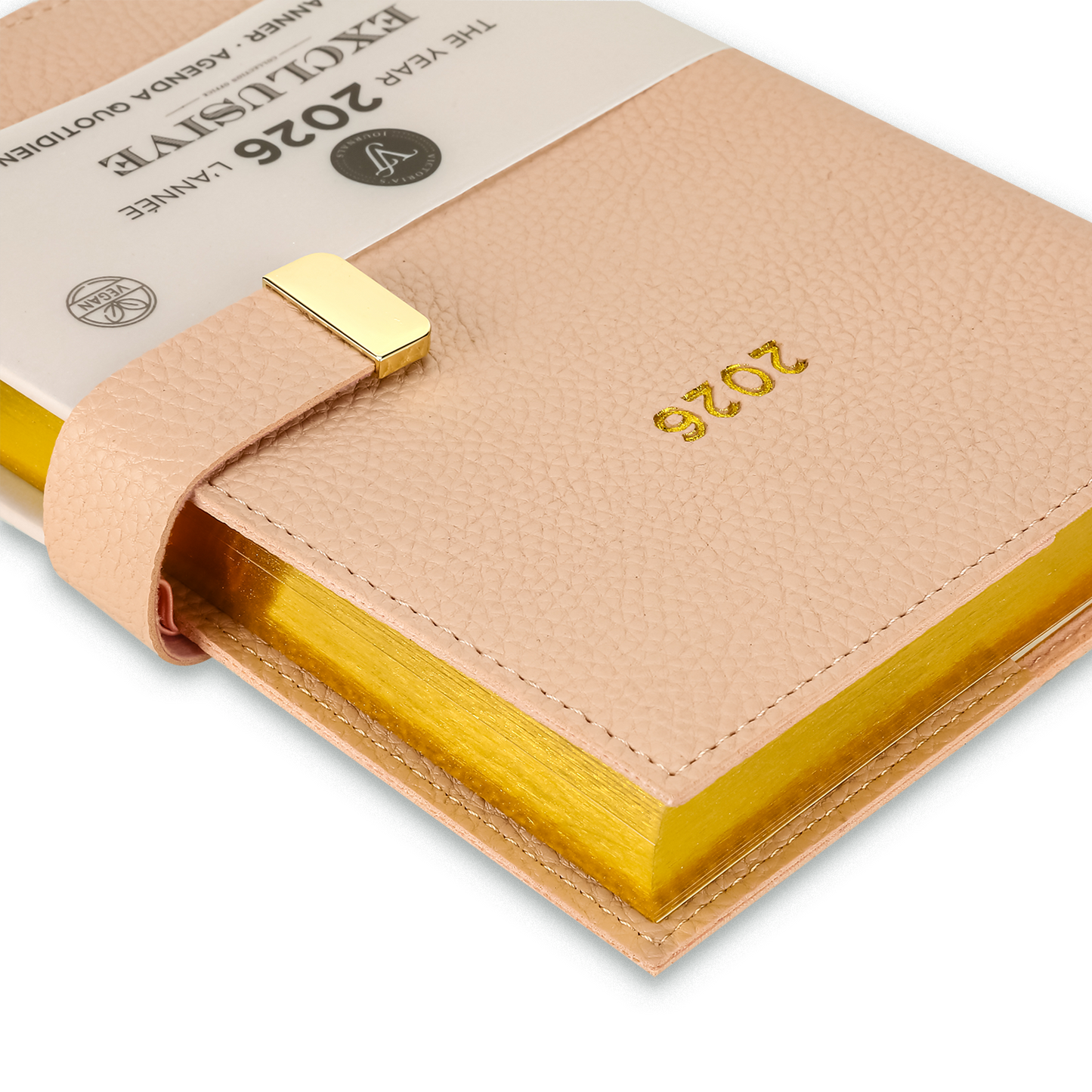 2026 Exclusive Daily Planner — Blush Pink Vegan Leather with Gold Clasp (5.7" × 8.1", Bilingual, One-Day-Per-Page)