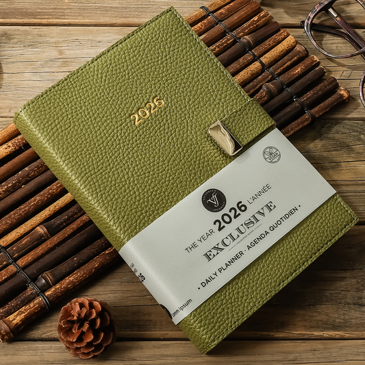 2026 Olive Exclusive Daily Planner — Vegan Leather with Gold Clasp (5.7" × 8.1", Bilingual, One-Day-Per-Page)