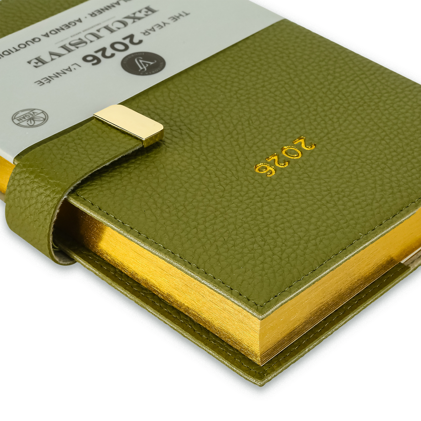 2026 Olive Exclusive Daily Planner — Vegan Leather with Gold Clasp (5.7" × 8.1", Bilingual, One-Day-Per-Page)