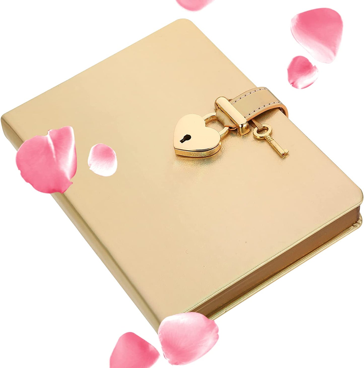 Heart Lock Diary for Girls with 2 Keys Vegan Cover (Iridescent Gold)