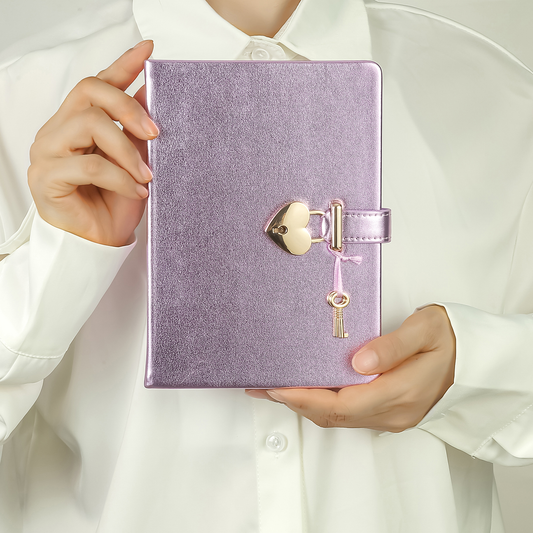 Heart-Lock Journal – Metallic Purple Vegan Leather, 320 Pages