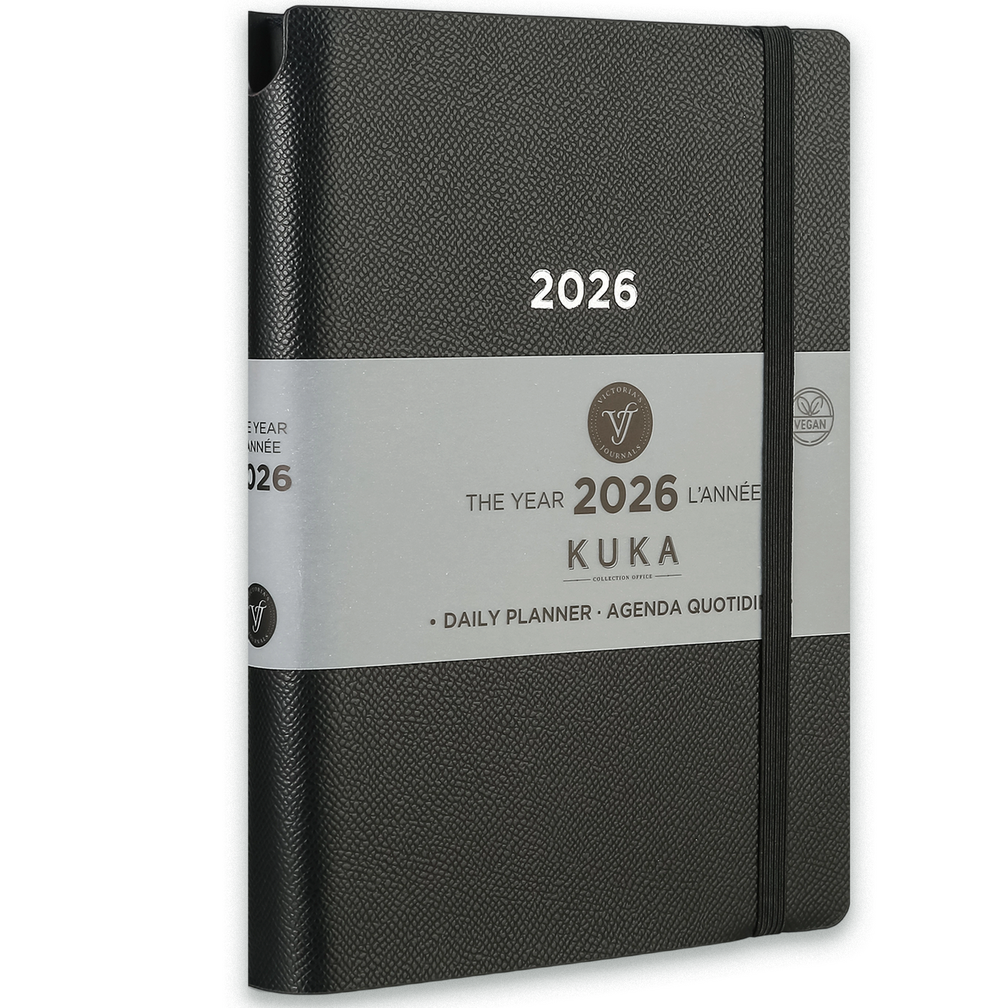 2025–2026 Kuka Weekly Planner — 5.5" × 8" Vegan Leather with Pen Holder (18-Month, Bilingual)
