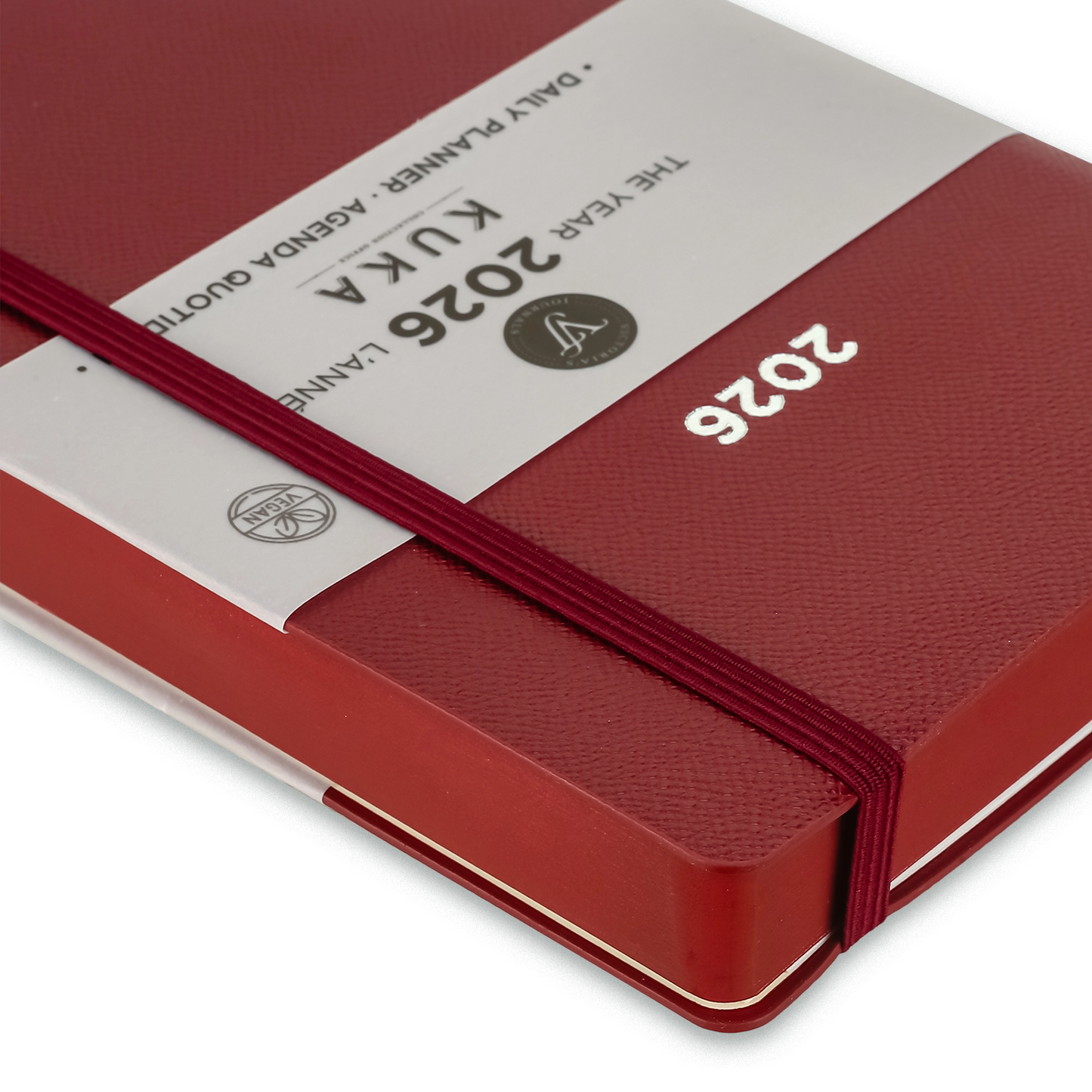 2026 Kuka Daily Planner — Burgundy Vegan Leather with Pen Loop & Elastic (5.5" × 8", Bilingual, One-Day-Per-Page)