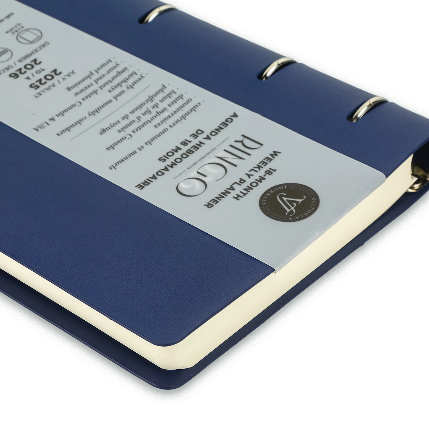2025–2026 Ringo Academic Weekly Planner — Blue 6" × 8.5" Vegan Leather (18-Month, Bilingual)
