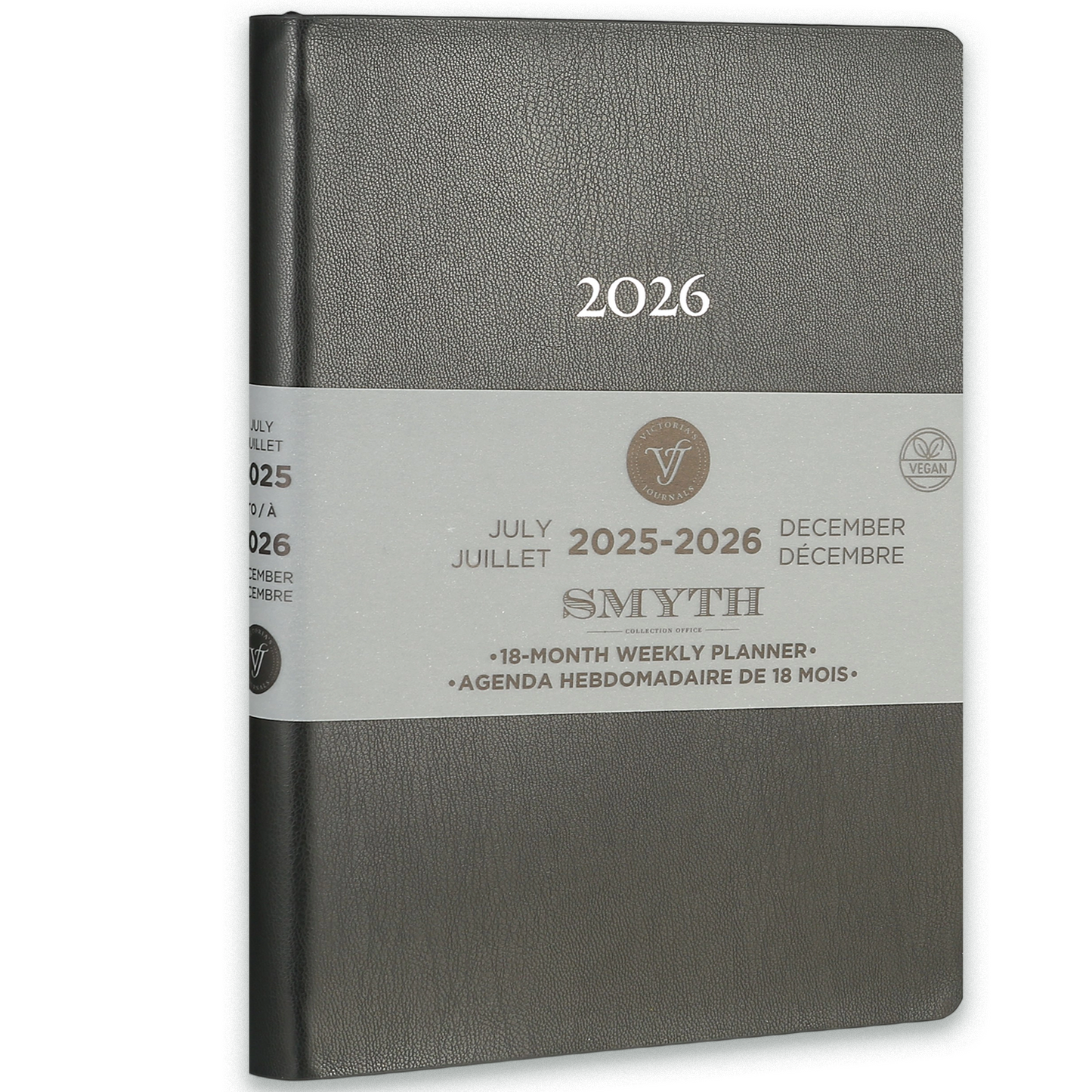 2025–2026 Smyth Academic Weekly Planner — Black A5 Vegan Leather (18-Month, Bilingual)