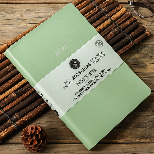 2025–2026 Smyth Academic Weekly Planner — Pistachio A5 Vegan Leather Agenda (18-Month, Bilingual)