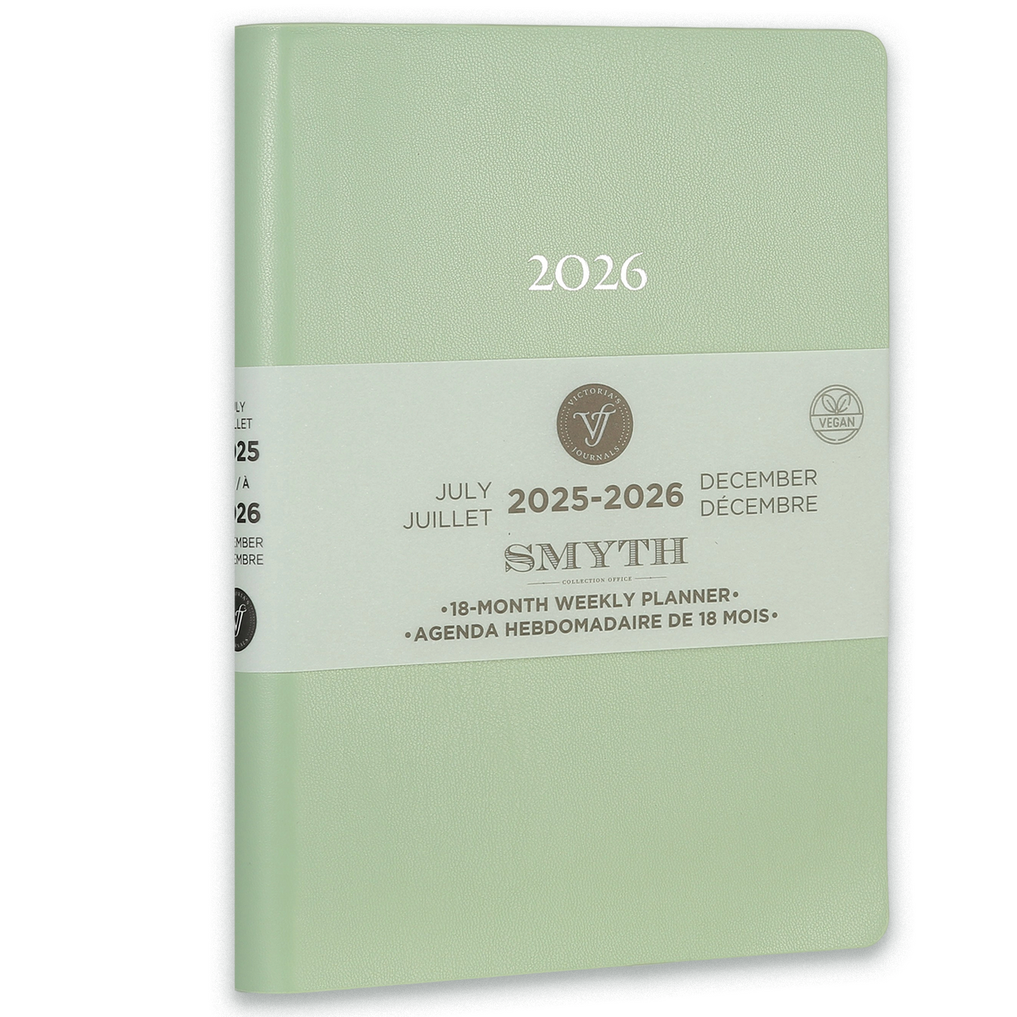2025–2026 Smyth Academic Weekly Planner — Pistachio A5 Vegan Leather Agenda (18-Month, Bilingual)