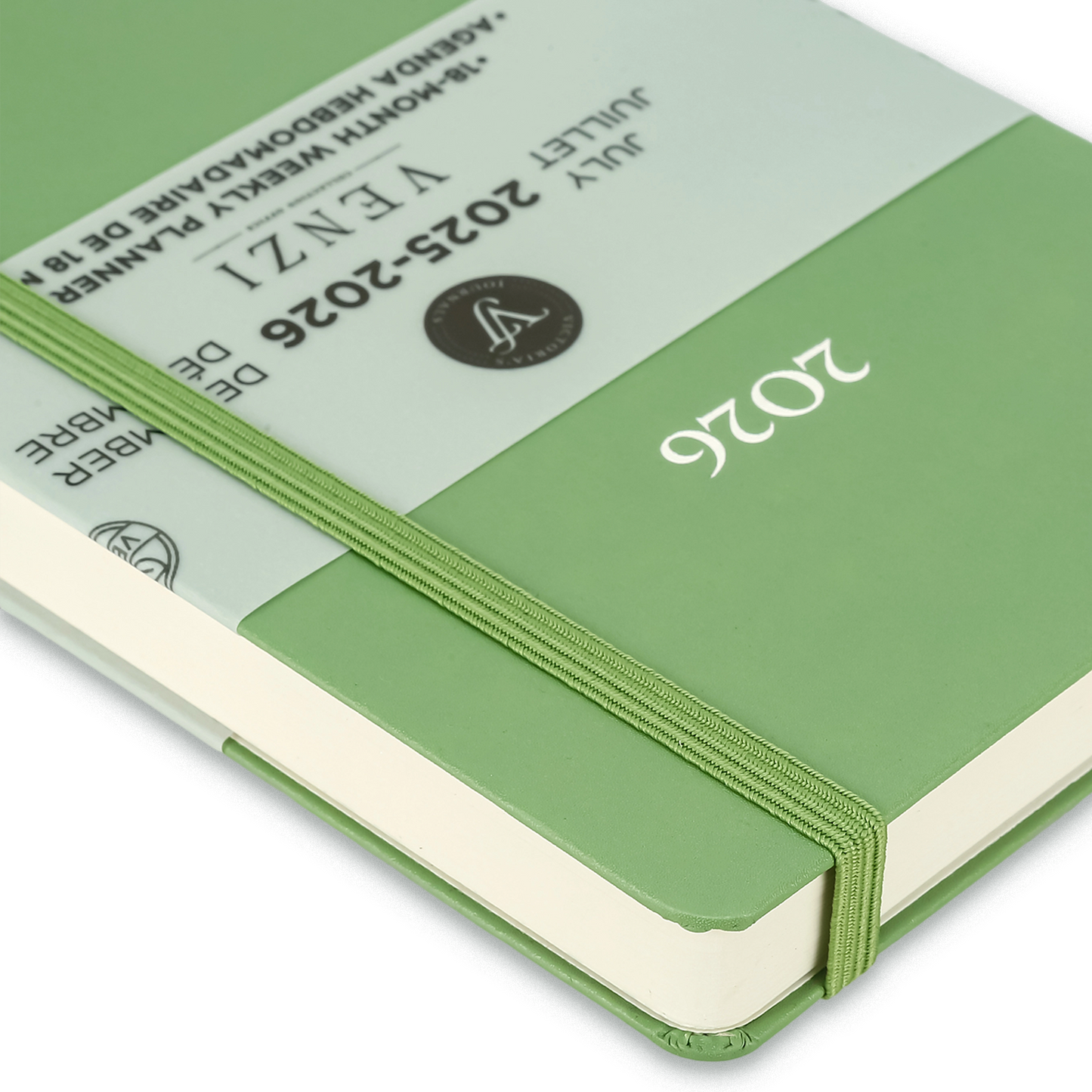 2025–2026 Weekly Planner Venzi  - Green Vegan Leather (A5, 18-Month, Bilingual)