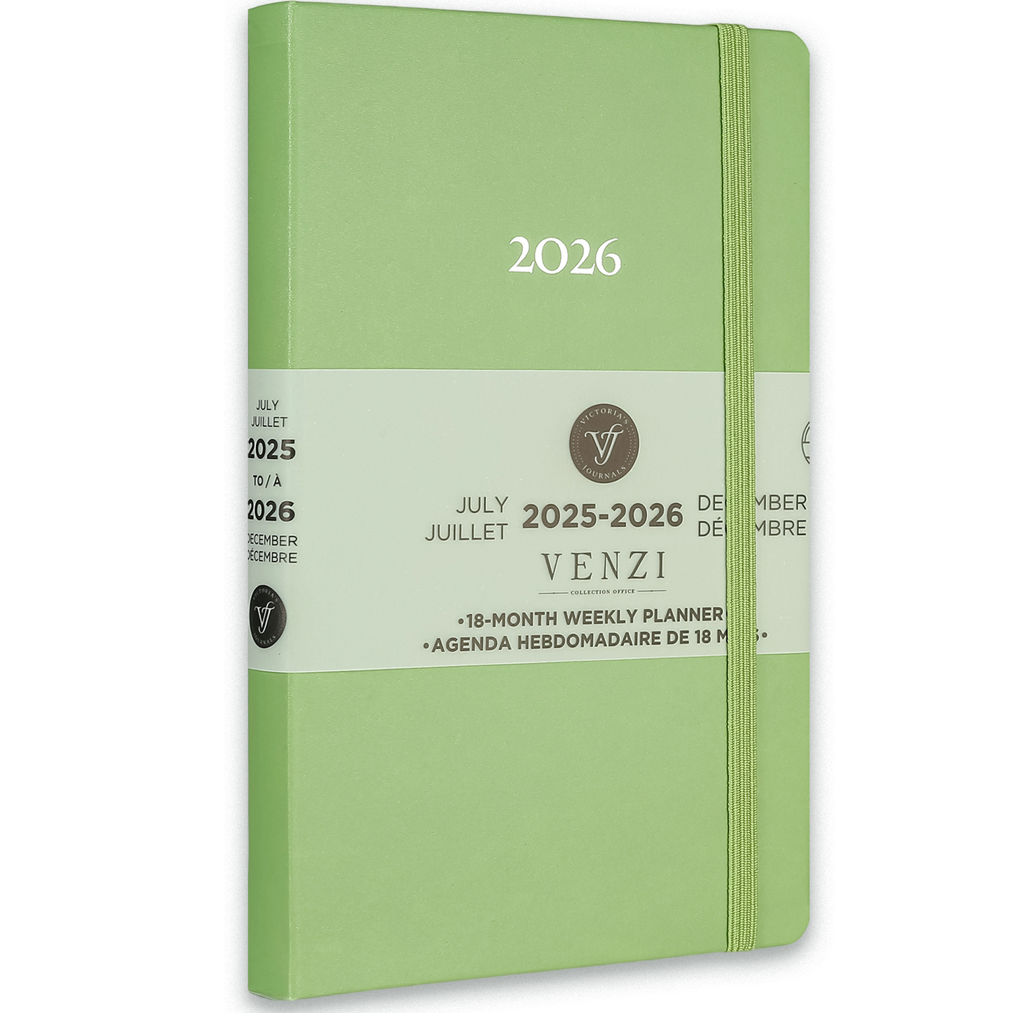 2025–2026 Weekly Planner Venzi  - Green Vegan Leather (A5, 18-Month, Bilingual)