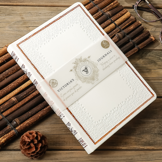 Antique Vintage Lily White Diary – 320-Page Vegan Leather Journal