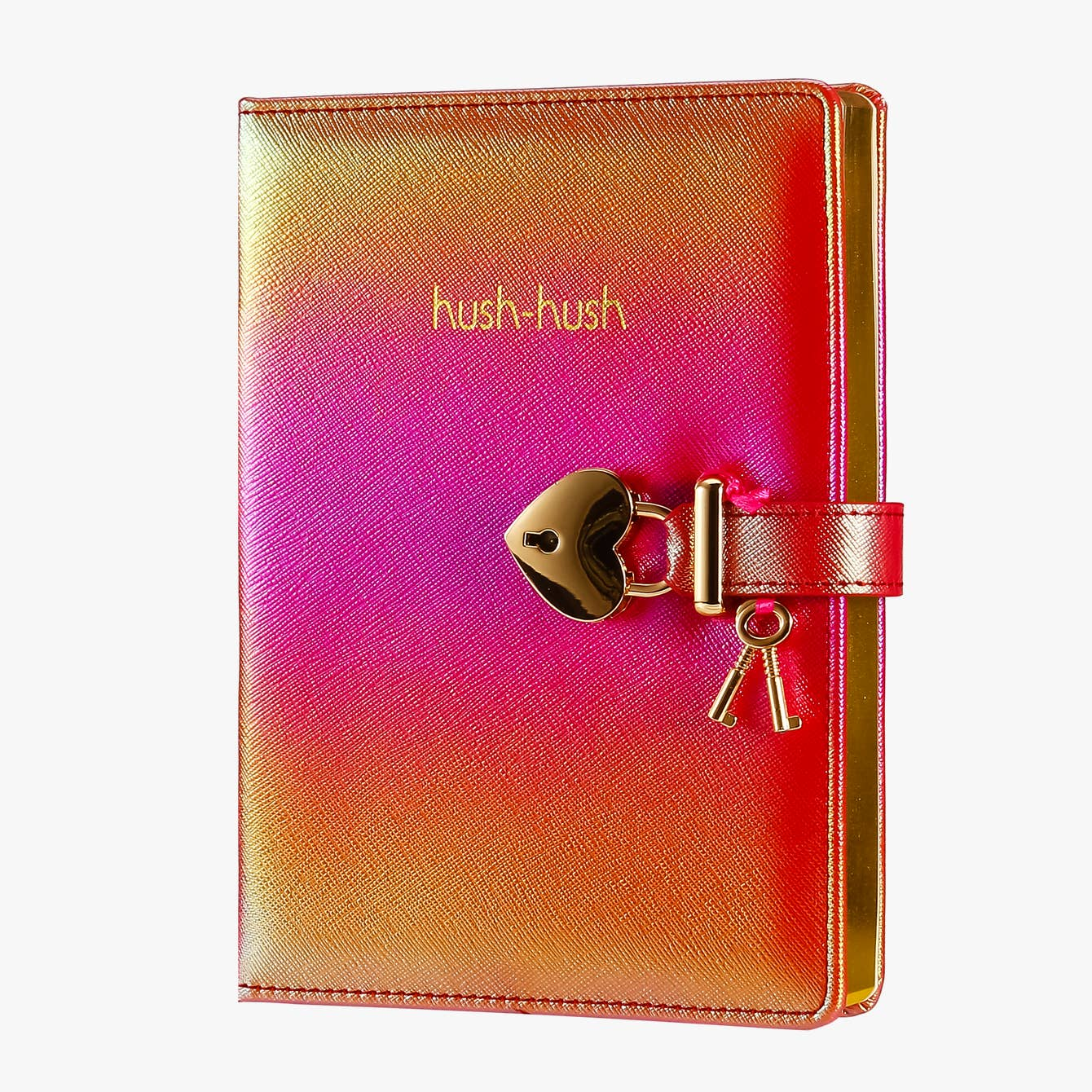 Heart-Lock Journal with Key for Girls, Vegan Leather Cover, 5.3x7.3 inches, 320 pages, Iridescent Red. Cute Locking Secret Notebook, College-ruled – Victoria's Journals