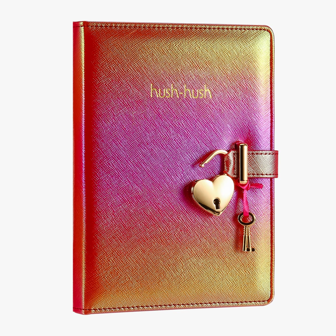 Heart-Lock Journal with Key for Girls, Vegan Leather Cover, 5.3x7.3 inches, 320 pages, Iridescent Red. Cute Locking Secret Notebook, College-ruled – Victoria's Journals