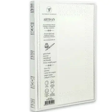 Large Artisan Heritage Journal – Rich Satin White, 192 Blank Pages, Silver Gilded Edges