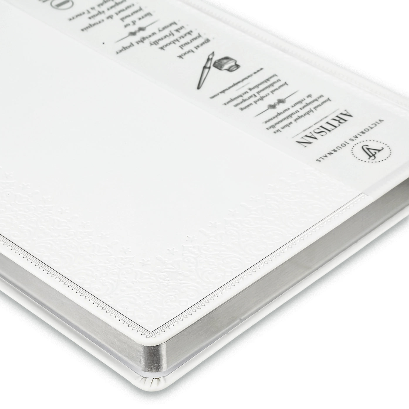 Large Artisan Heritage Journal – Rich Satin White, 192 Blank Pages, Silver Gilded Edges