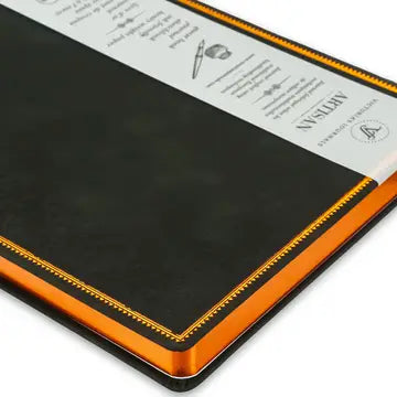 Large Artisan Heritage Journal – Rich Satin Black, 192 Blank Pages, Bronze Gilded Edges
