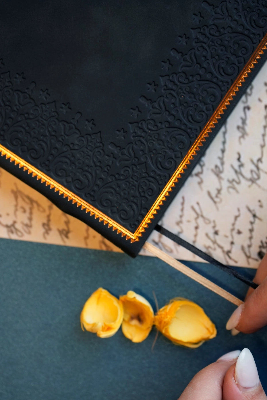 Large Artisan Heritage Journal – Rich Satin Black, 192 Blank Pages, Bronze Gilded Edges