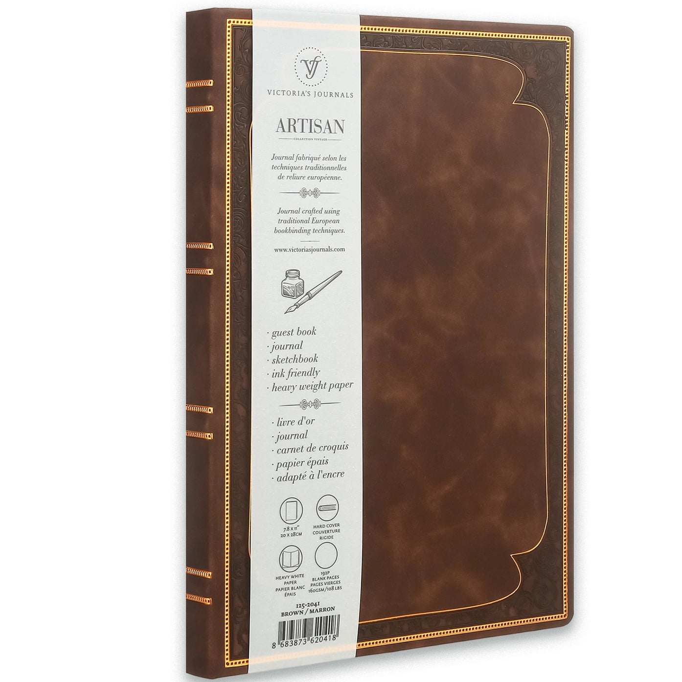 Large Artisan Heritage Journal – Rich Satin Brown, 192 Blank Pages, Bronze Gilded Edges