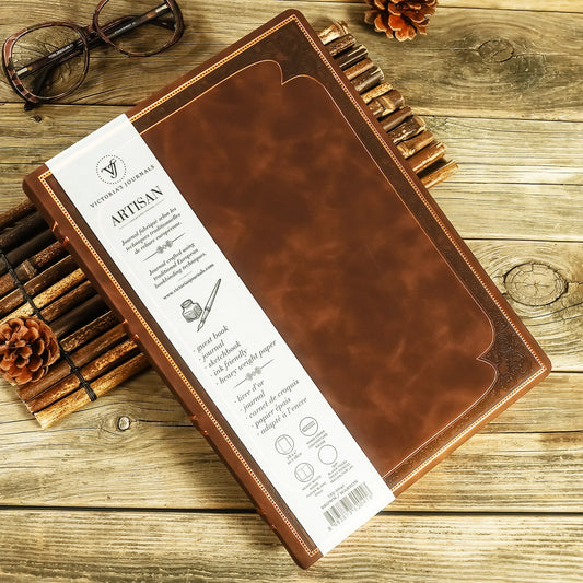 Large Artisan Heritage Journal – Rich Satin Brown, 192 Blank Pages, Bronze Gilded Edges