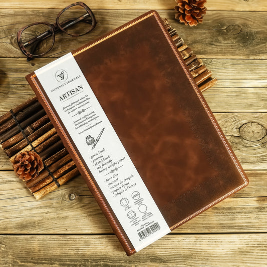 Large Artisan Heritage Journal – Rich Satin Brown, 192 Blank Pages, Bronze Gilded Edges