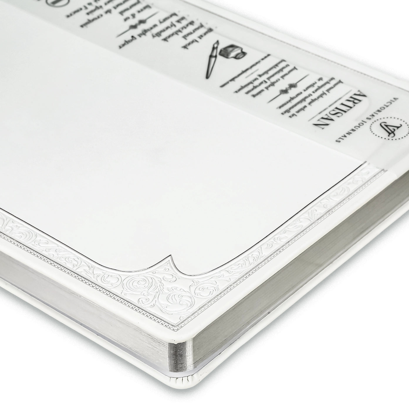 Large Artisan Heritage Journal – Rich Satin White, 192 Blank Pages, Silver Gilded Edges