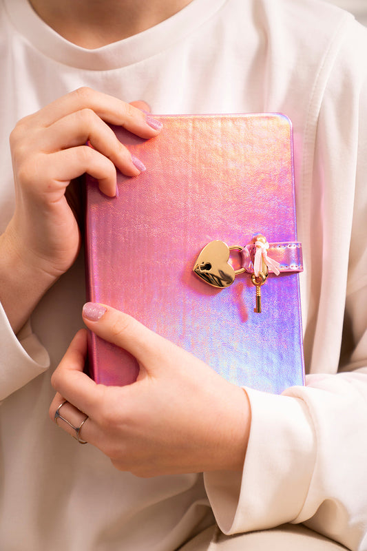 Heart-Lock Journal – Metallic Lilac Vegan Leather, 320 Pages