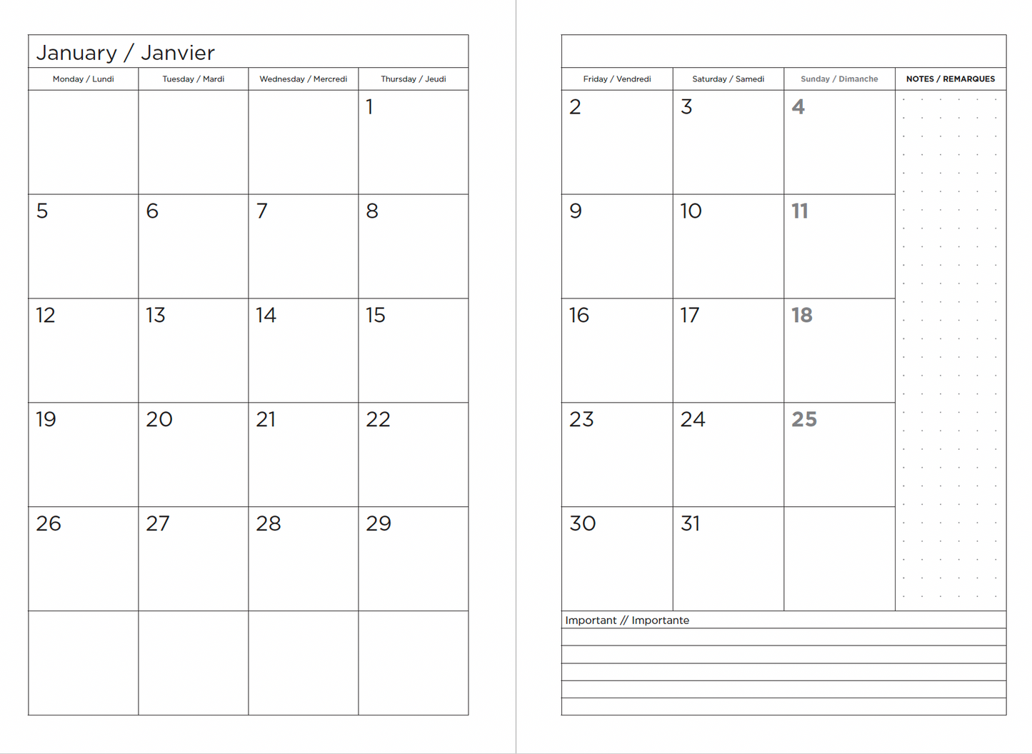 2025–2026 Smyth Academic Weekly Planner — Black A5 Vegan Leather (18-Month, Bilingual)