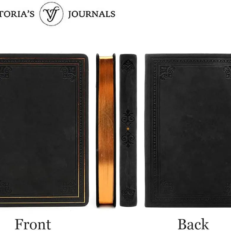Victoria's Journals Vintage Style Diary BLANK – Writing, Note Taking, Poetry, Travel, 256p. (Black)