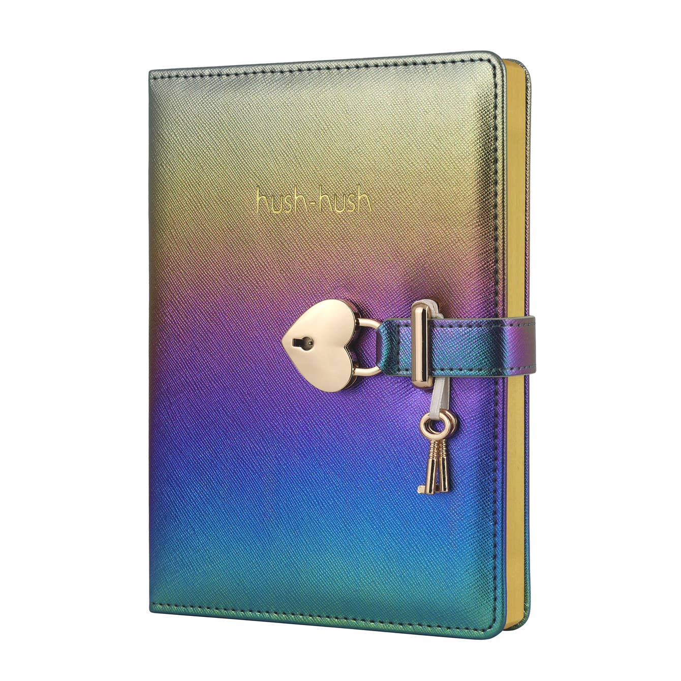 Heart Lock Journal with Key for Girls, Vegan Leather Cover, 5.3x7.3 inches, 320 pages, Iridescent Purple Multicolor. Cute Locking Secret Notebook, College-ruled – Victoria's Journals