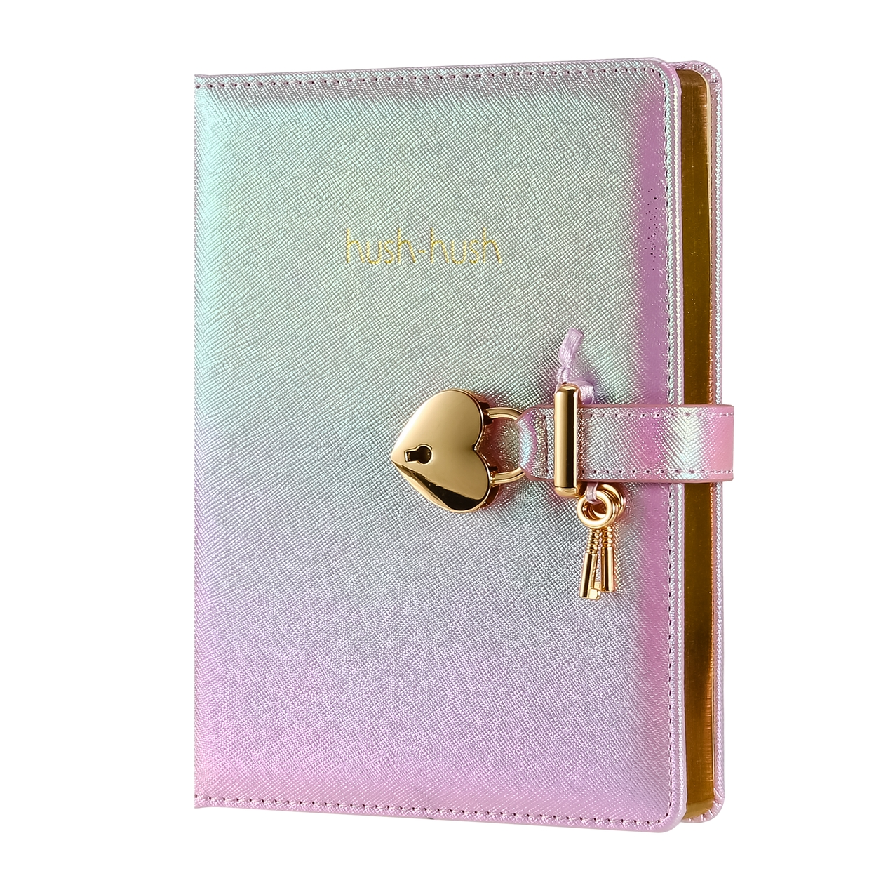 Heart Shaped Lock Journal, Lock Diary for Girls with Key, Vegan Leather Cover, Cute Locking Secret Notebook for Teens, 5.3x7.3",320p Victoria's Journals Secret Diary, College-ruled (Iridescent Lilac)