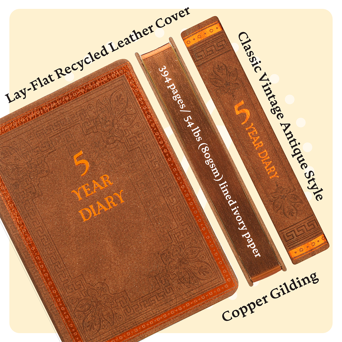 5 Year Recycled Leather Diary (Brown)