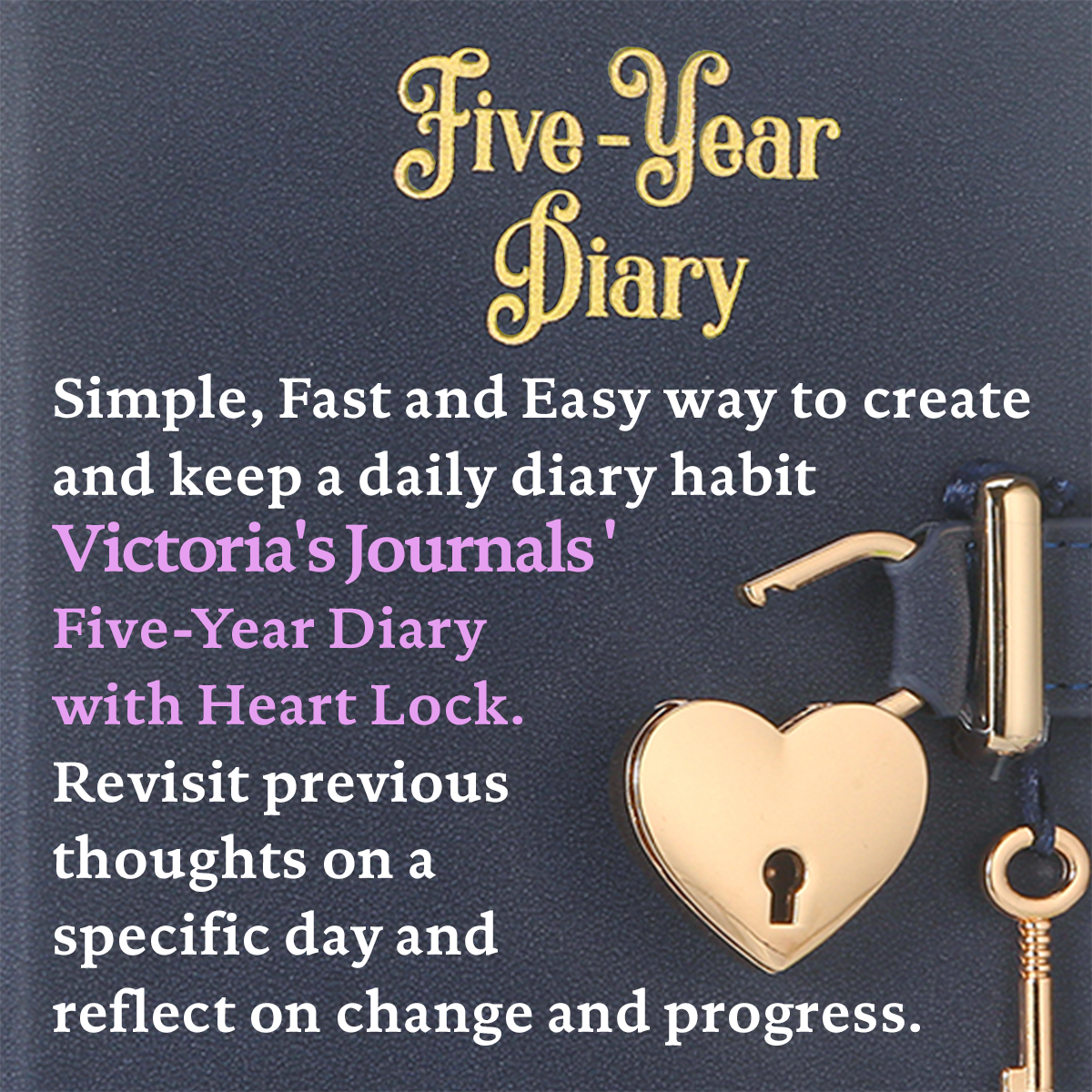5 Year Heart-Lock Diary for Women and Girls (Blue)