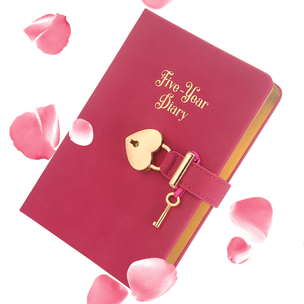 5 Year Diary for Women and Girls: Five-Year Happiness, Memory and Daily Journal with Heart Lock - 4.7x6.5", 394pages (Hot Pink)