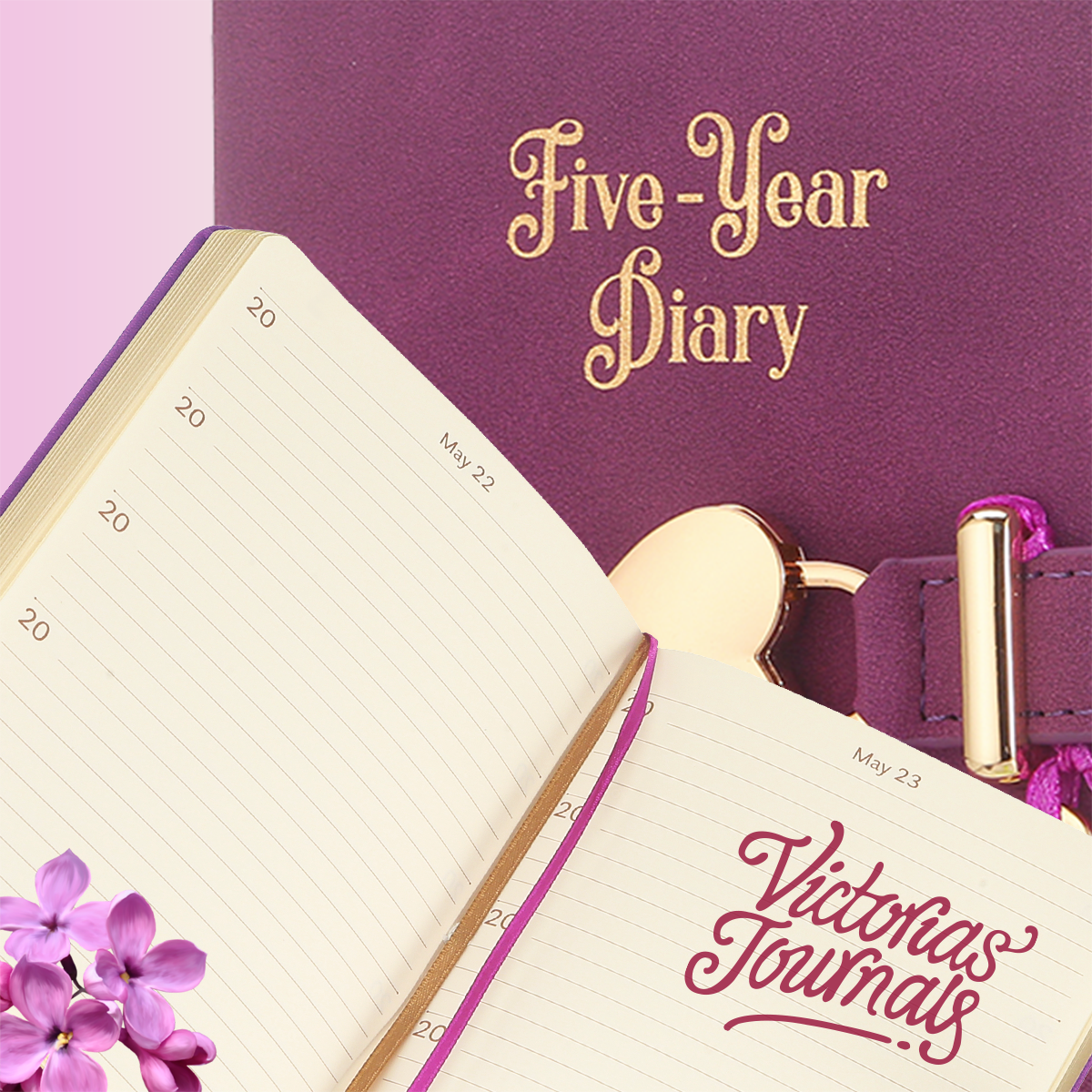 5 Year Diary for Women and Girls: Five-Year Happiness, Memory and Daily Journal with Heart Lock - 4.7x6.5", 394pages (Mauve)