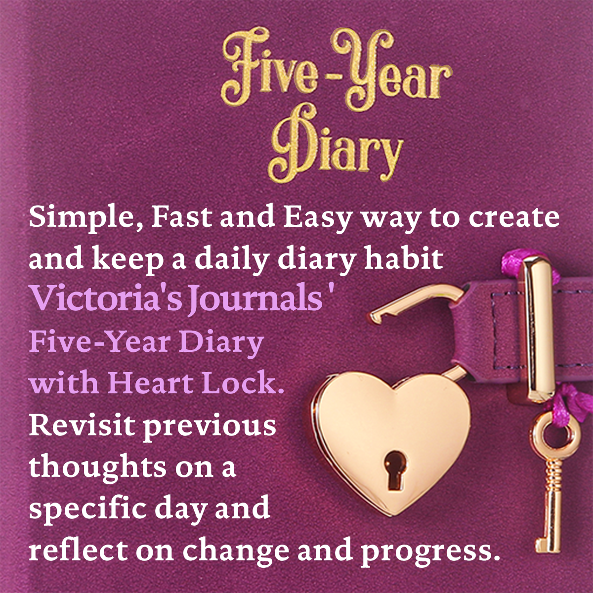5 Year Diary for Women and Girls: Five-Year Happiness, Memory and Daily Journal with Heart Lock - 4.7x6.5", 394pages (Mauve)