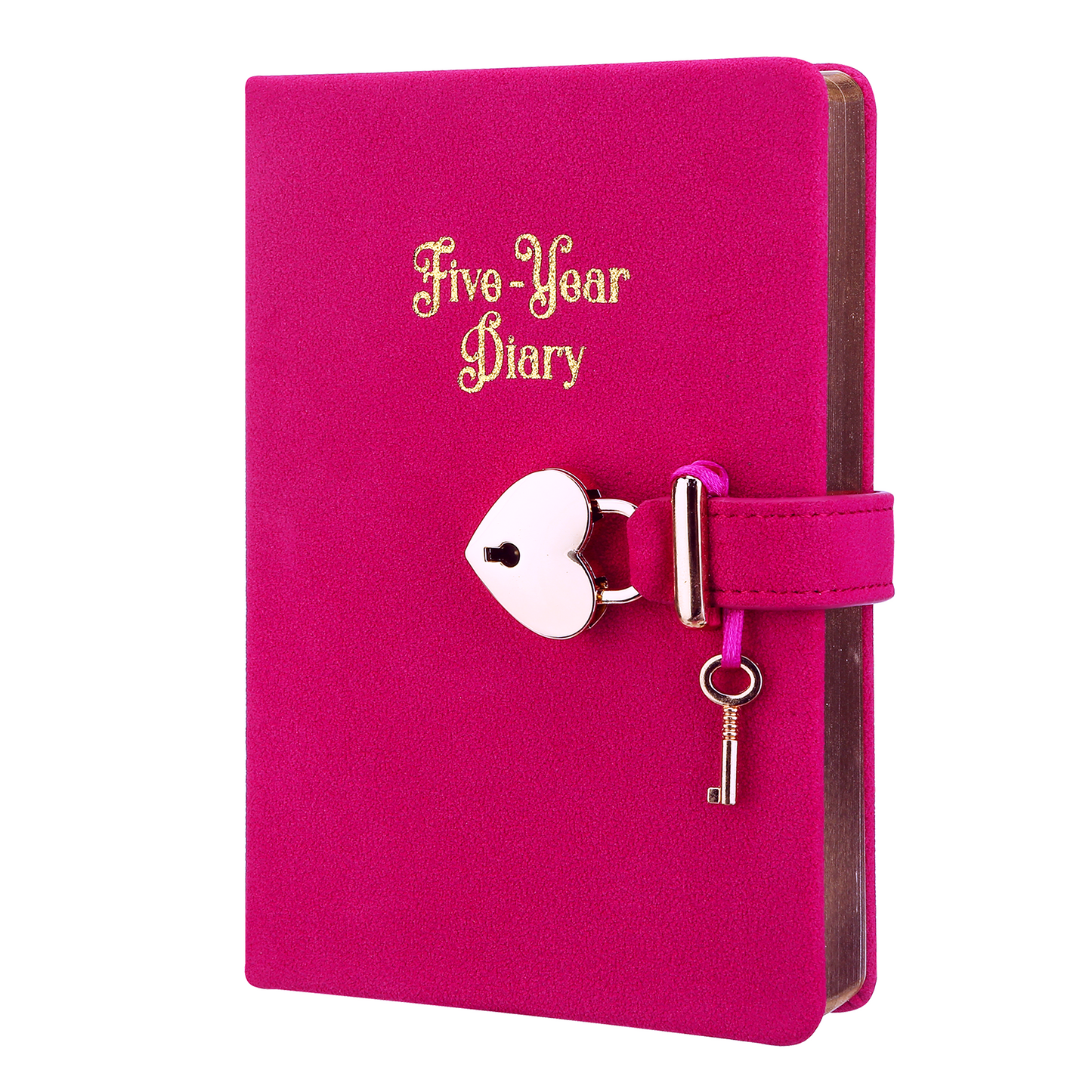 5 Year Diary for Women and Girls: Five-Year Happiness, Memory and Daily Journal with Heart Lock - 4.7x6.5", 394pages (Fuchsia)